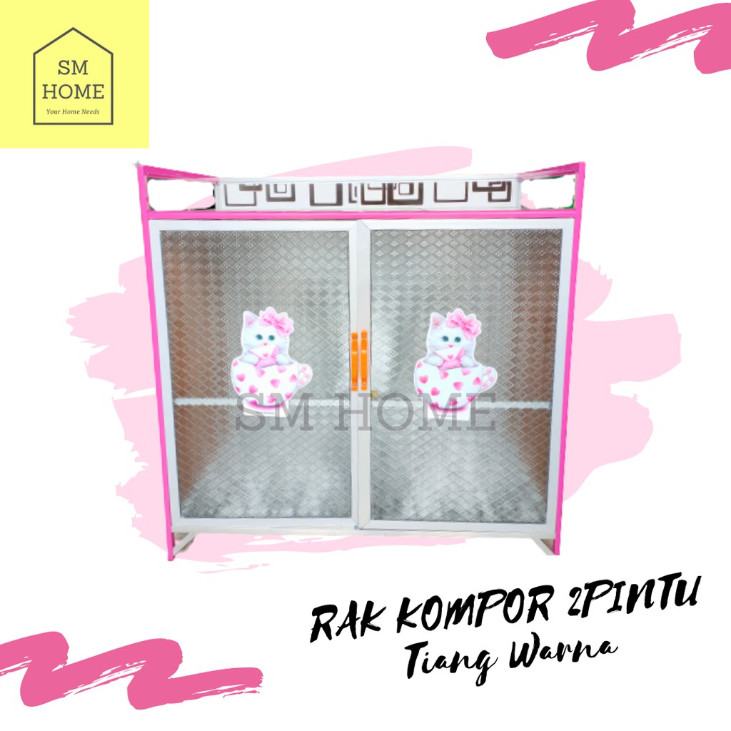 RAK KOMPOR 2PINTU RATA ALUMINIUM BAWAH KERAMIK MEJA KOMPOR TIANG WARNA RAK PIRING TAHAN KARAT TIKUS