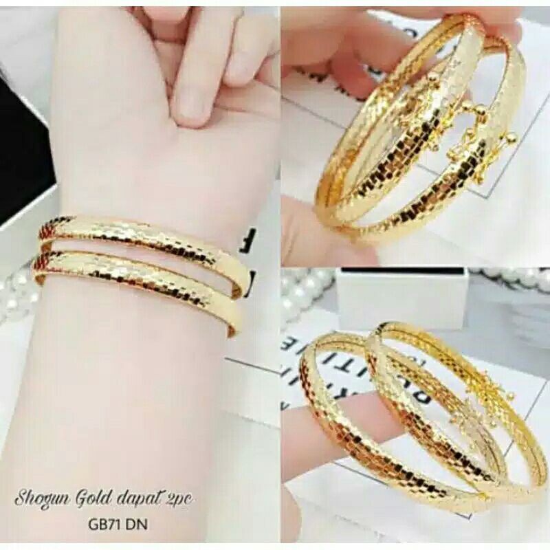 gelang keroncong ukir gold titanium 2 pcs