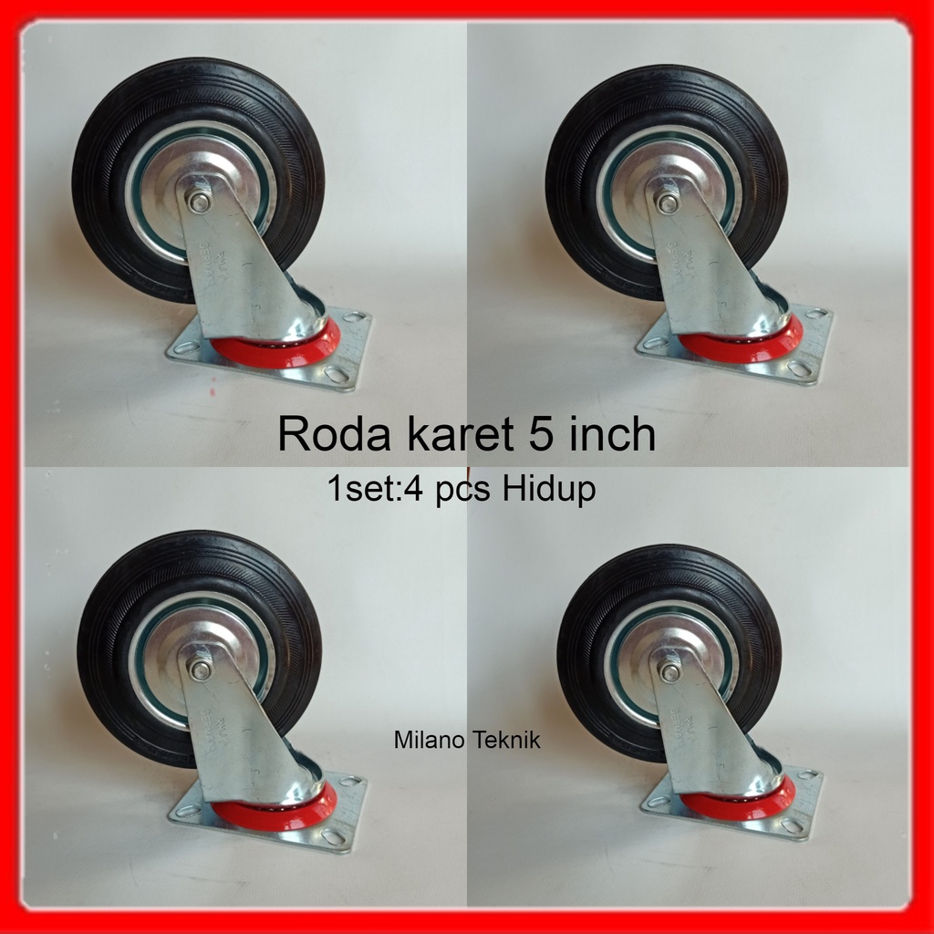 Roda Troli 5&quot; 1set(4 pcs Hidup) Roda Karet 5inchi etalase 5 inch Tro