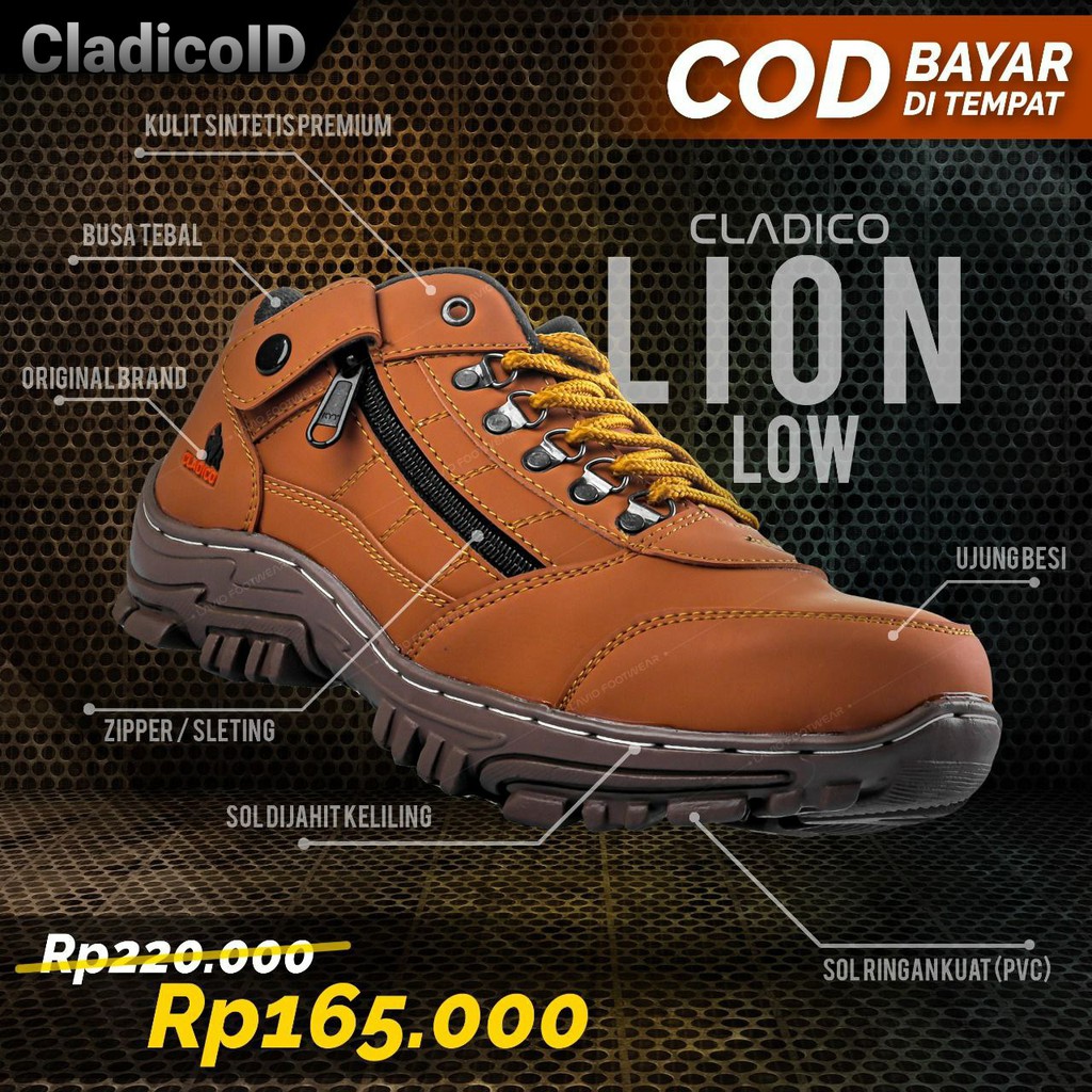 SEPATU BOOTS PRIA SAFETY UJUNG BESI PENDEK KERJA LAPANGAN PROYEK GUNUNG HIKING SEFTY CLADICO LIONLOW