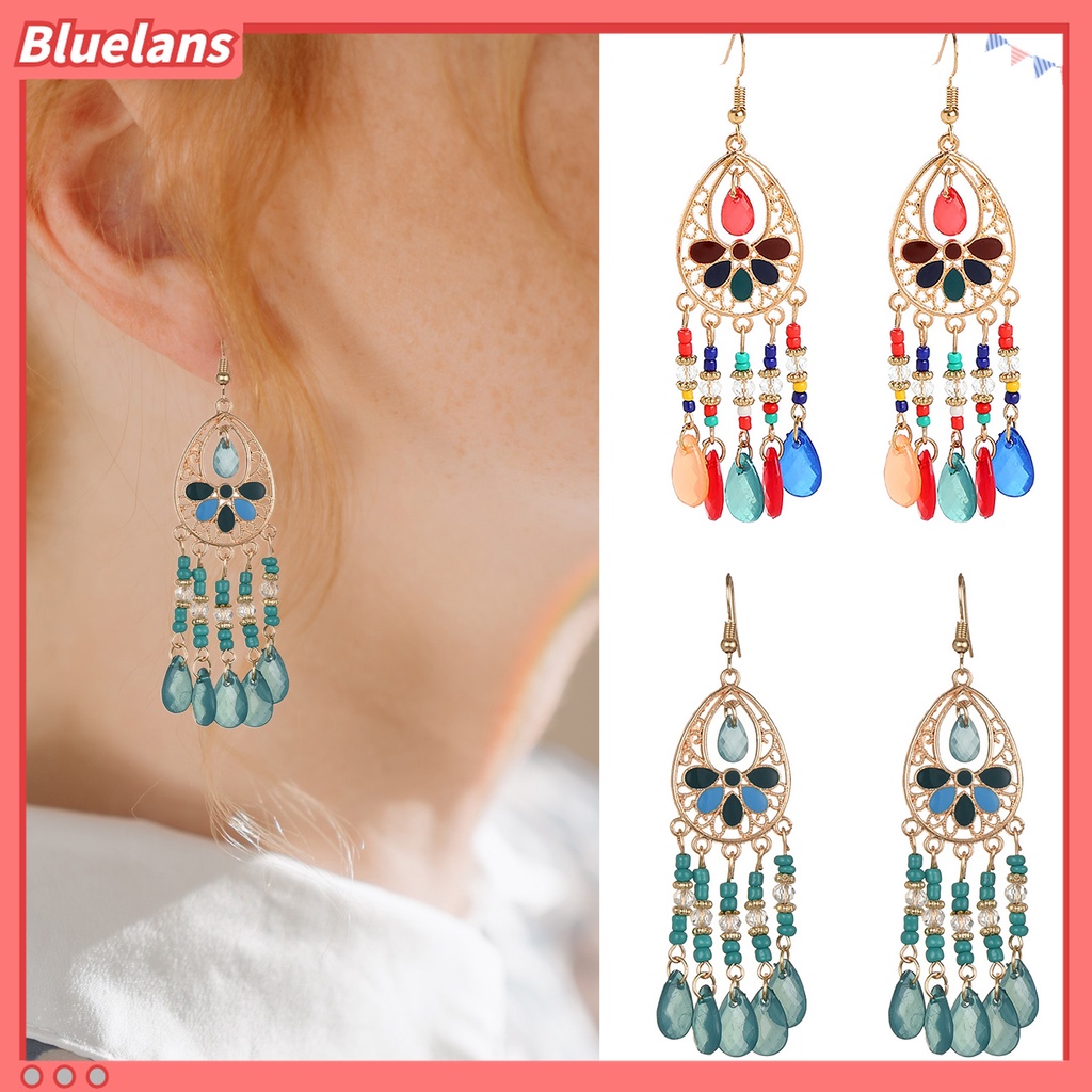 1 Pasang Anting Kait Model Rumbai Panjang Gaya Bohemian Vintage Untuk Pernikahan