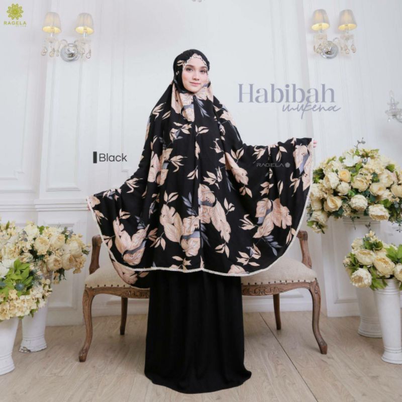 MUKENA HABIBAH RAGELA HITAM RAYON MOTIF DAILY