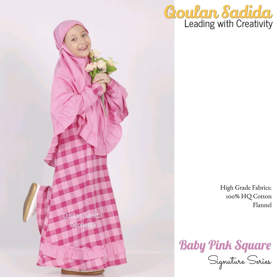 (1-12 tahun) Baby Pink Squares Baju Muslim Anak Gamis Anak Qoulan Sadida
