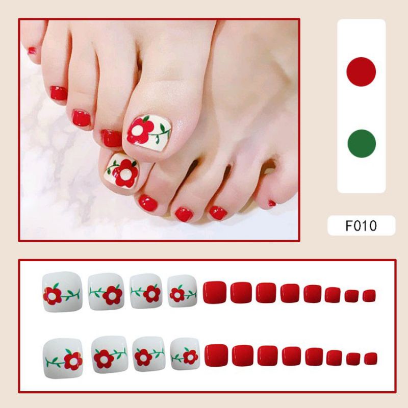 sarah nails kuku kaki bunga merah putih palsu fake nails