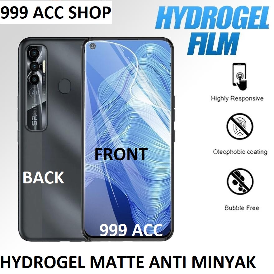 TECNO POVA 2 SPARK 6 GO SPARK 7 SPARK 7 nfc SPARK 7 PRO ANTI GORES HYDROGEL ANTI MINYAK FULL SET DEPAN BELAKANG MATTE PLASTIK SCREEN GUARD PELINDUNG BELAKANG ANTI JAMUR FULL COVER