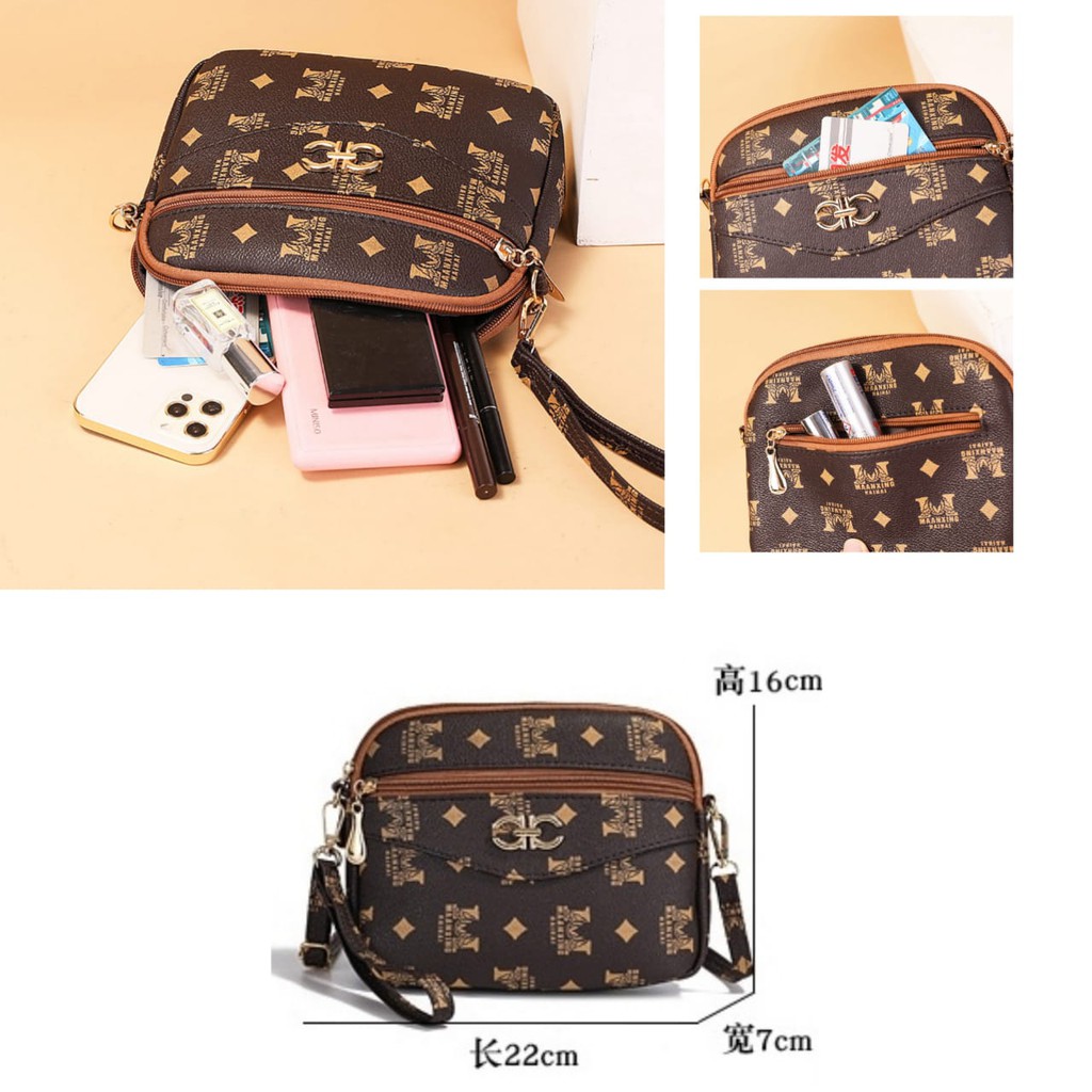 TAS SELEMPANG WANITA IMPORT PREMIUM SLING BAG KECIL KULIT COKLAT NAMSA TA375B7 KOREA BRANDED BATAM