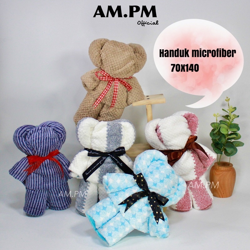 Hampers Handuk Bear Beruang 70x140 / Souvenir / Wedding Gift / Handuk Microfiber / Handuk Dewasa / S
