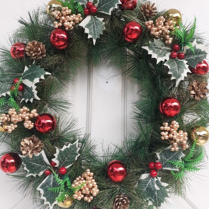 

[PROMO SPESIAL] HIASAN NATAL 2020 ORNAMEN KRANS 50 X 50 CM RED GOLD