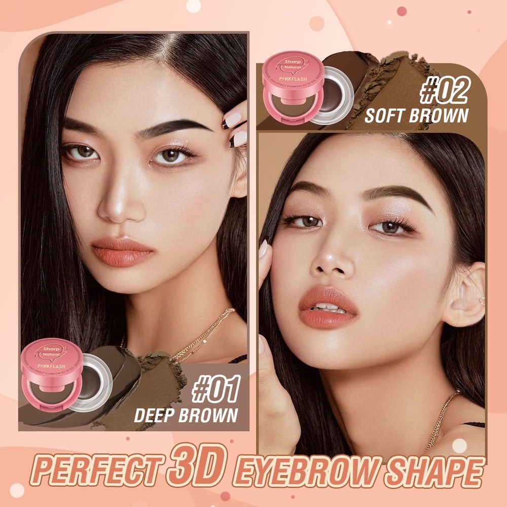 ❤ BELIA ❤ PINKFLASH Duo Effect Eyebrow Kit PF-E22 | 2-in-1 Eyebrow Cream &amp; Powder Gel pomade Eyeliner Waterproof smudge-proof high pigment lasting Multi-uses | BPOM