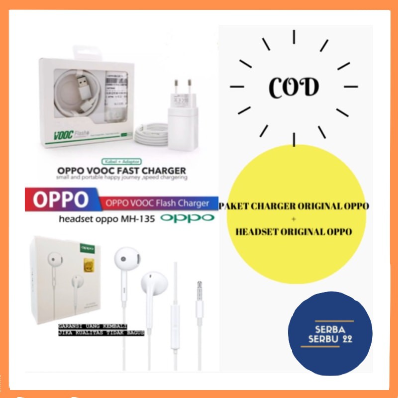 PAKET HEADSET OPPO ORIGINAL + CHARGER ORI / PAKET CHARGER + HEADSET ORI