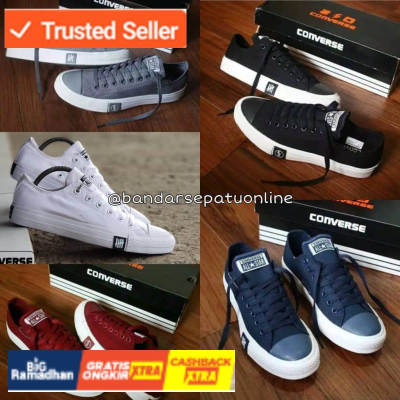 SNEAKERS COWOK HITAM BIRU MISTY  [GRADE ORIGINAL] SEPATU CONVERSE UNDEFEATED PETIR BLACK WHITE