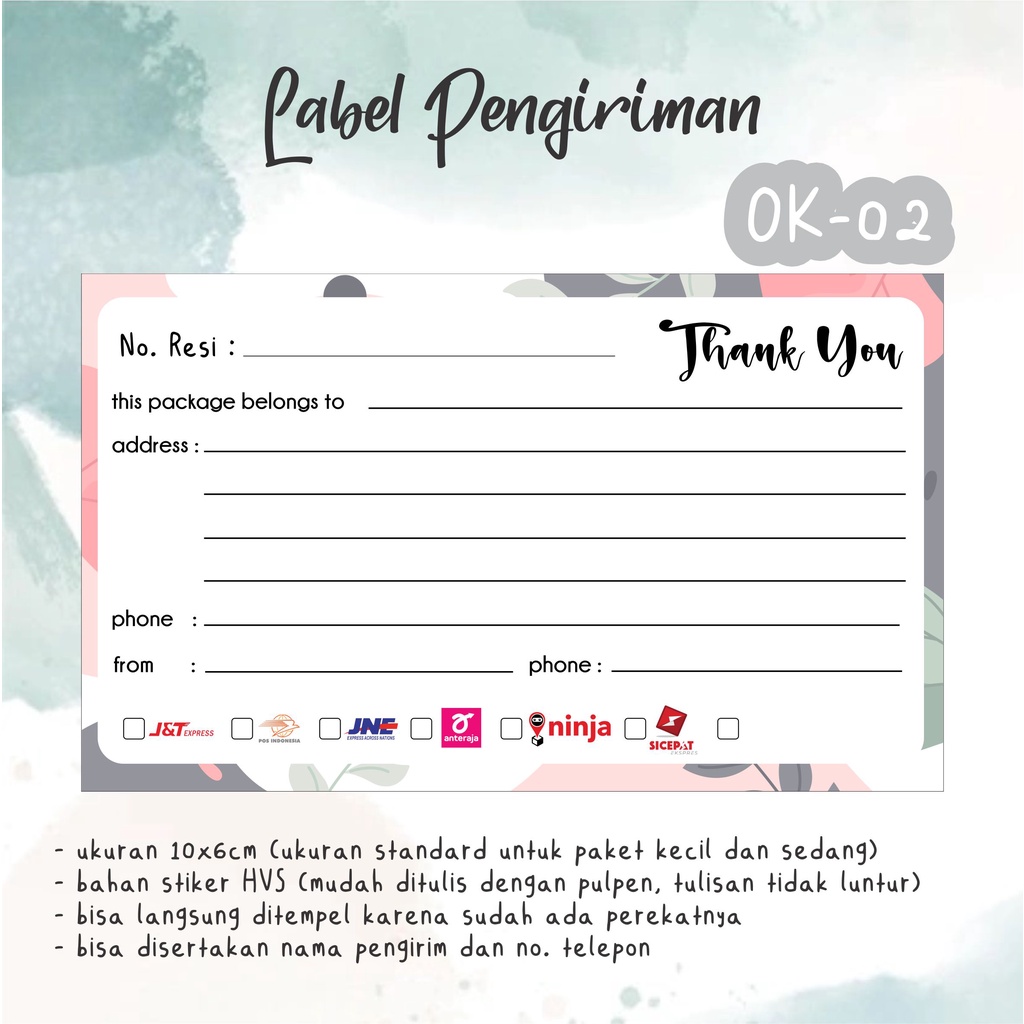 

[MIN. 50 PCS] STIKER LABEL ALAMAT/LABEL KIRIM/LABEL PENGIRIMAN (STIKER DOFF)