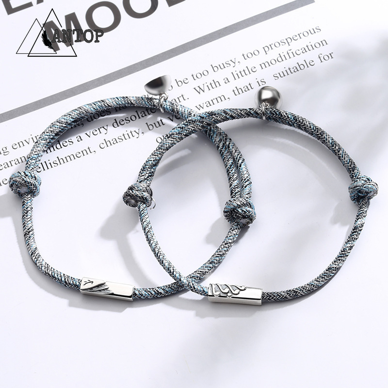 1 Pasang Gelang Tali Kepang Magnetik B1 Dapat Disesuaikan Gaya China Untuk Pasangan