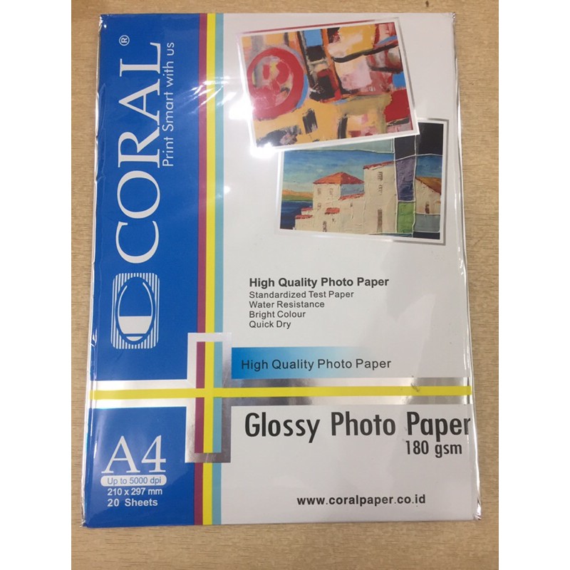 Kertas foto / photo paper A4 glossy CORAL 180gsm