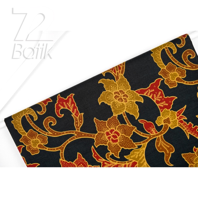 KAIN BATIK PREMIUM Bahan Katun Motif Kembang Warna Hitam Kuning Merah 724562 Cap 72 Jarik Jarit Samping Kebat Panjang Batik Katun Modern Premium Bahan Seragam Batik Pernikahan Kantor Keluarga Murah Kamen Jadi Batik Bali Lembaran