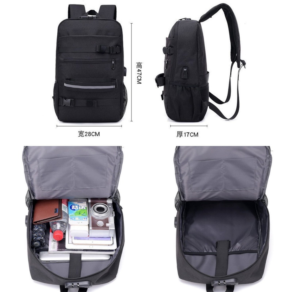 TAS RANSEL PRIA KANVAS BACKPACK BESAR USB PORT CHARGER HITAM ALCAN TA544B5 GENDONG PUNGGUNG MURAH KULIAH KERJA SEKOLAH COWOK KEKINIAN IMPORT BATAM PREMIUM