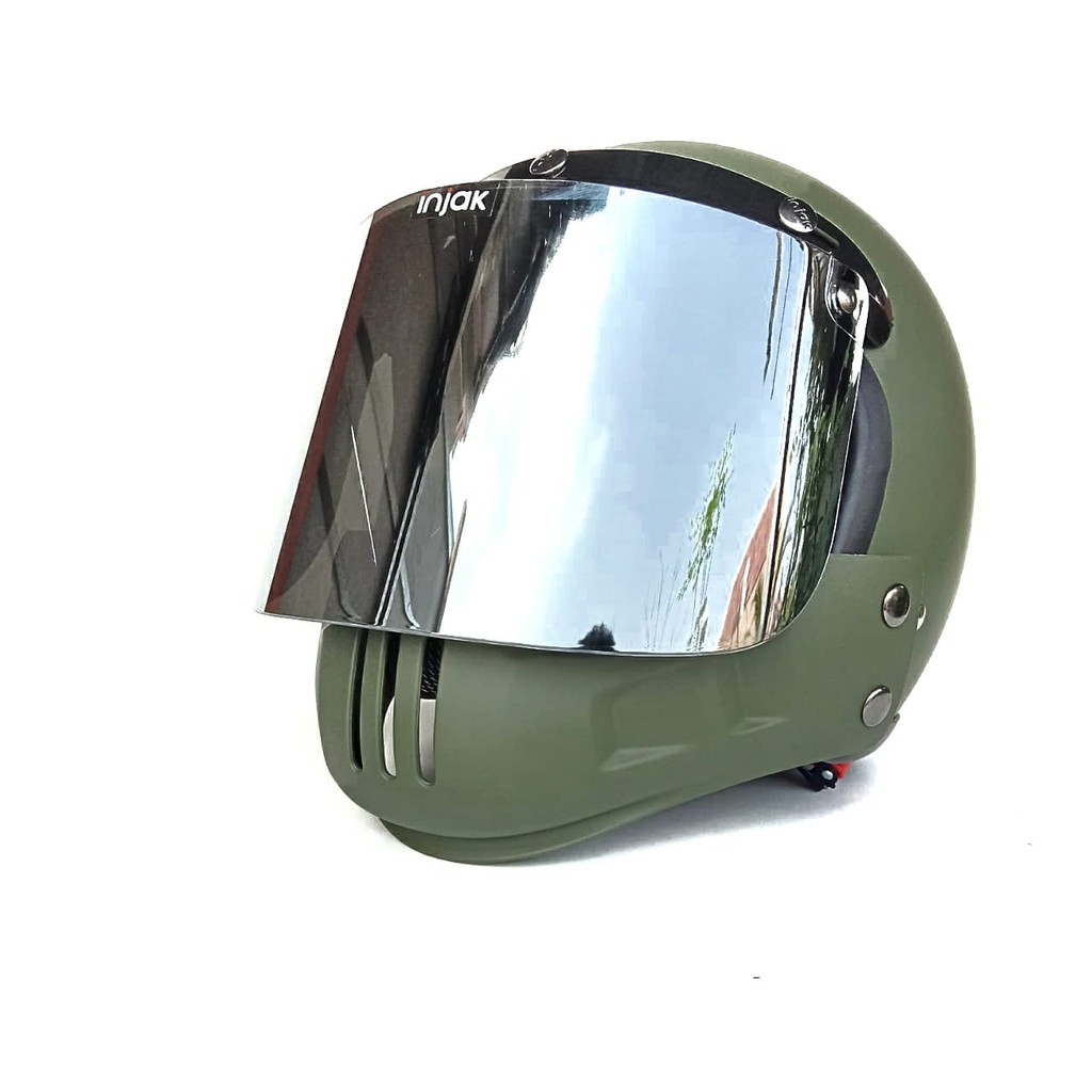 Helm Retro Cakil Modular Hijau Army Doff (Vespa / Klasik / Vintage)