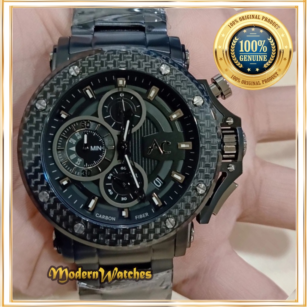 Jam Tangan Ori Pria Alexandre Christie AC 9205 Rantai Carbon Hitam Full Black Edisi Spesial Collecti