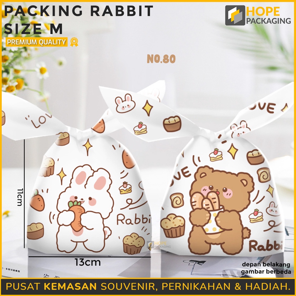 [5 PCS] Packing Rabbit Ear Uk. M Plastik Cookies souvenir ultah / plastik ikat snack bingkisan /  Kemasan karakter lucu Kemasan Kue Lucu Packaging Bunny Rabbit