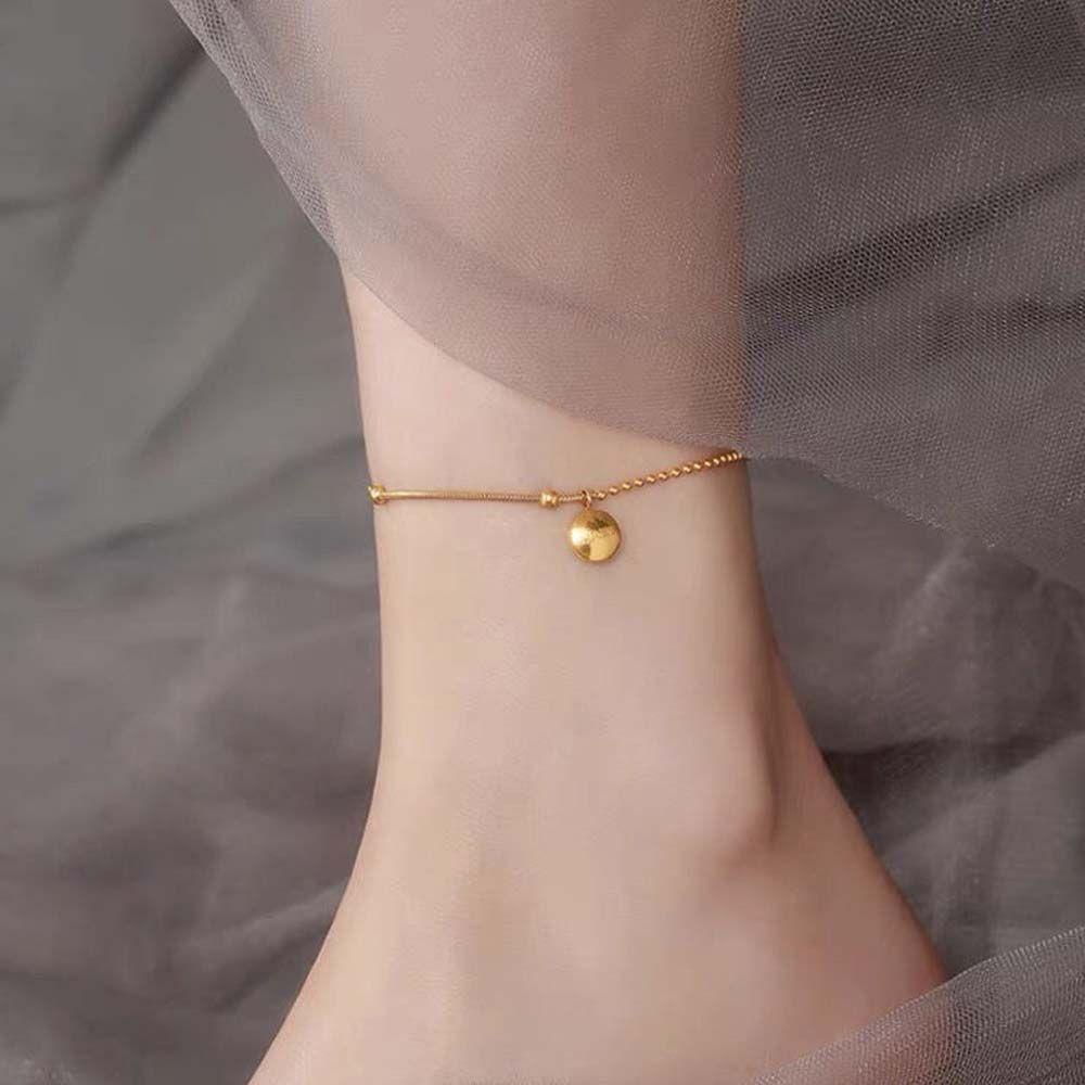 Needway Gelang Kaki Titanium Steel Tren Manik Hati Satu Lapis Korea Untuk Wanita Rantai Barefoot