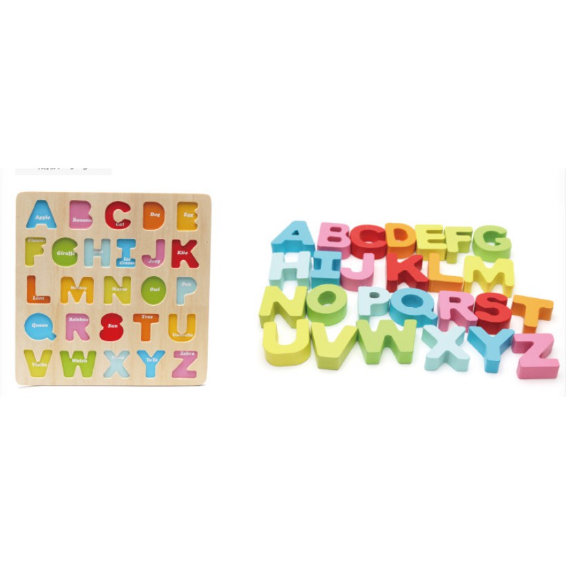 Mainan Edukasi Chunky Puzzle Kayu Tebal TIMBUL BESAR Huruf Kapital Alfabet / Puzzle 3D Angka Tanda Hitung / Chunky Wooden Puzzle Gendut