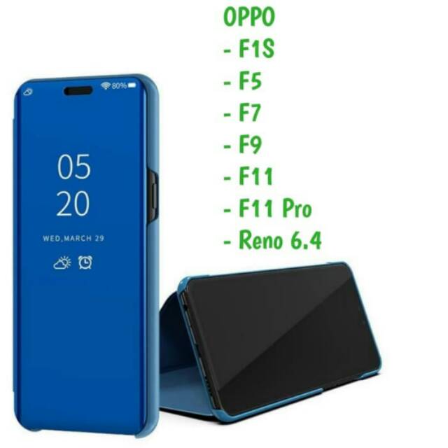 OPPO F1S F5 F7 F9 F11 F11PRO Pro RENO 6.4 A12 CASE FLIP COVER MIROR KACA/CASING CLEAR VIEW STANDING kview Magic mirror Casing Sarung Smartcase