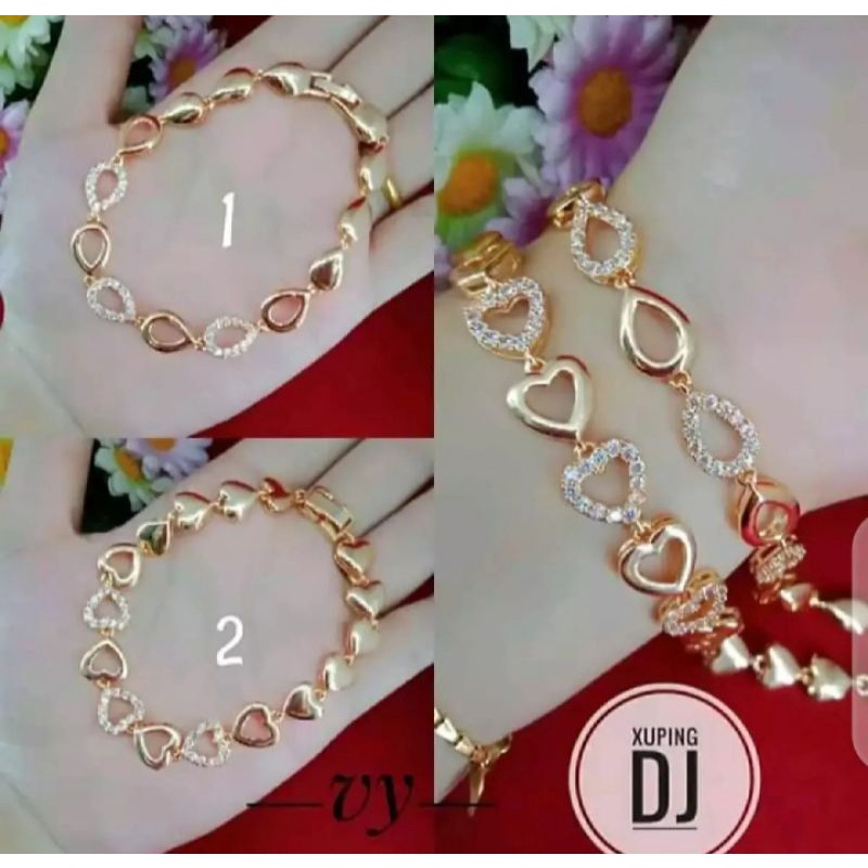 gelang tangan kapsul oval dan love fashion wanita rosegold titanium original anti luntur