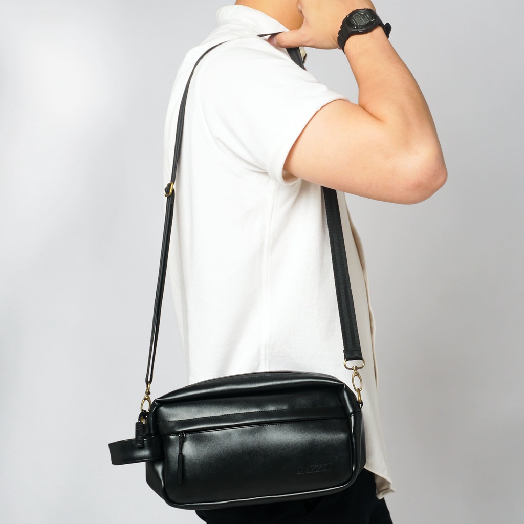 DAZZEL - PAKET BUNDLING BLACK - RYDER HANDSLINGBAG + FINN DOMPET - Tas Slempang Pria Hadiah Gift Kado Cowok