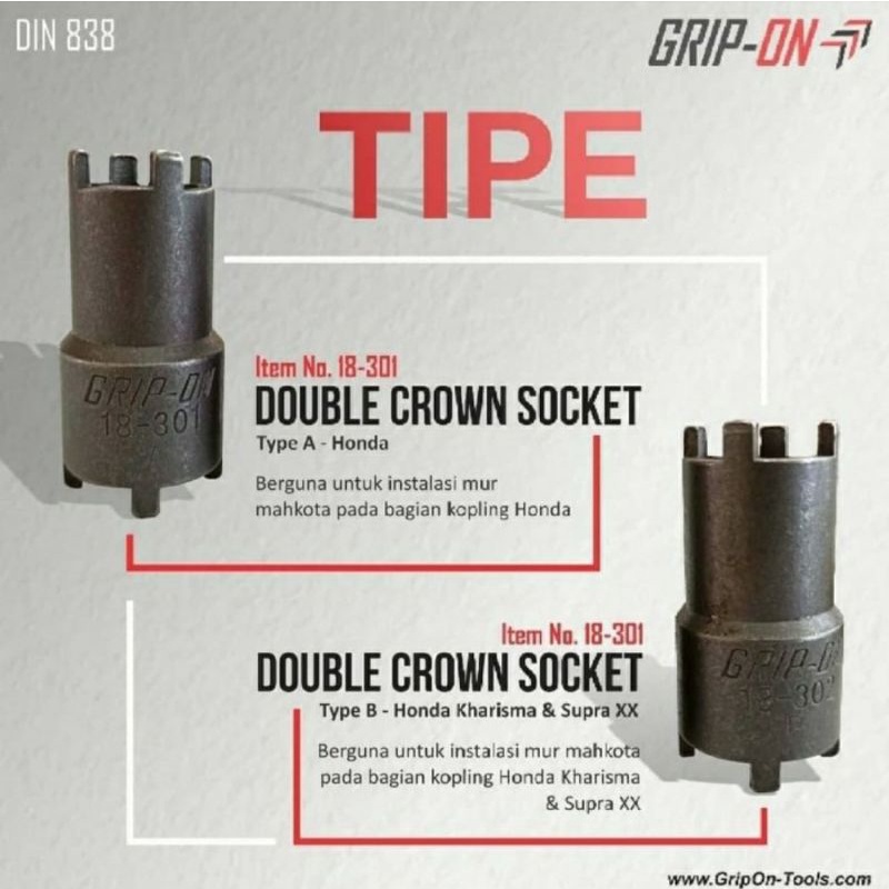 GRIP ON KUNCI MAHKOTA DOUBLE CROWN SOCKET KUNCI RUMAH KOPLING GRIP ON