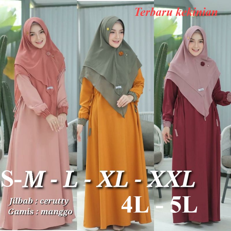 Gamis model kekinian gamis terbaru GAMIS SYARI JILBAB 2 LAYER JUMBO UKURAN S M L XL 4L 5L XXXL KHIMA