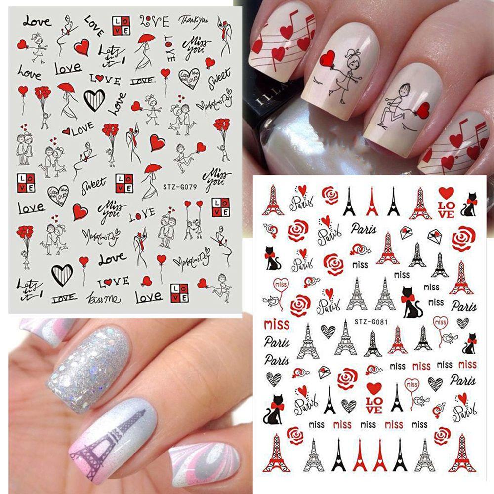 Stiker Kuku 3D Motif Kartun Valentine Warna Merahpink Untuk Nail Art