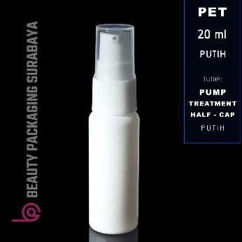 Botol Plastik PET 20ml BR Putih Tutup Pump Treatment Half Cap