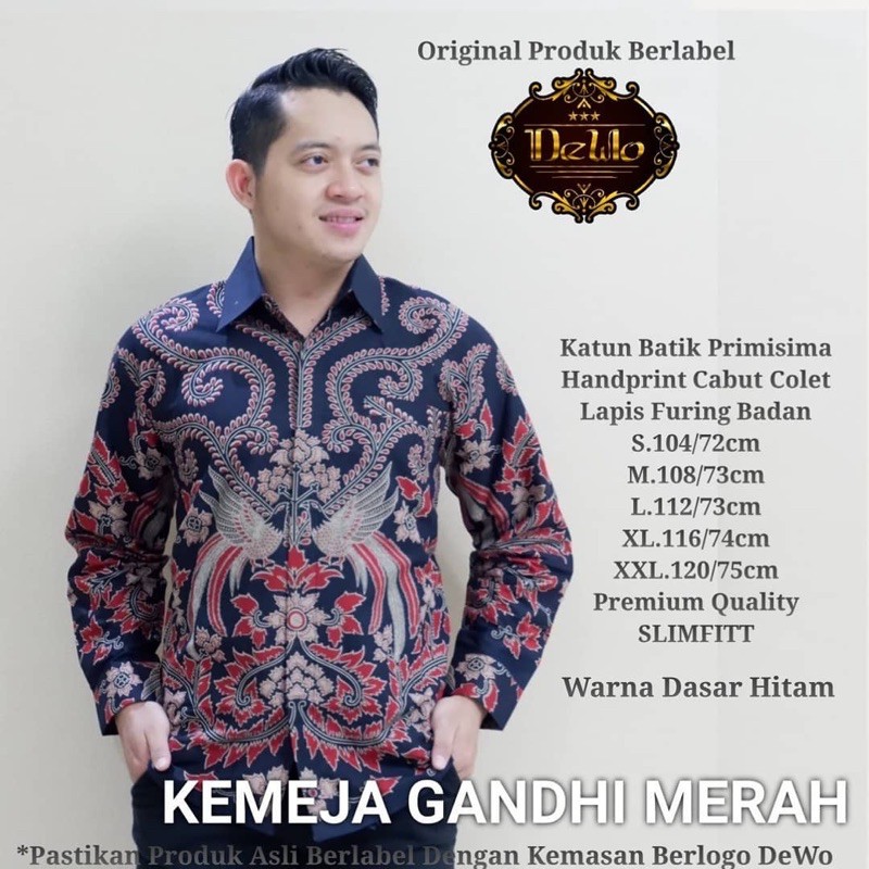 KEMEJA BATIK GANDHI MERAH FULL FURING KATUN HALUS SIZE M-XXL HIGH QUALITY