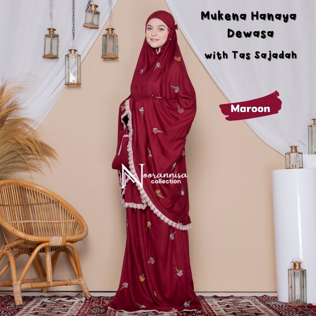 Mukena Bordir Dewasa Tas Sajadah Hanaya Katun Rayon Premium