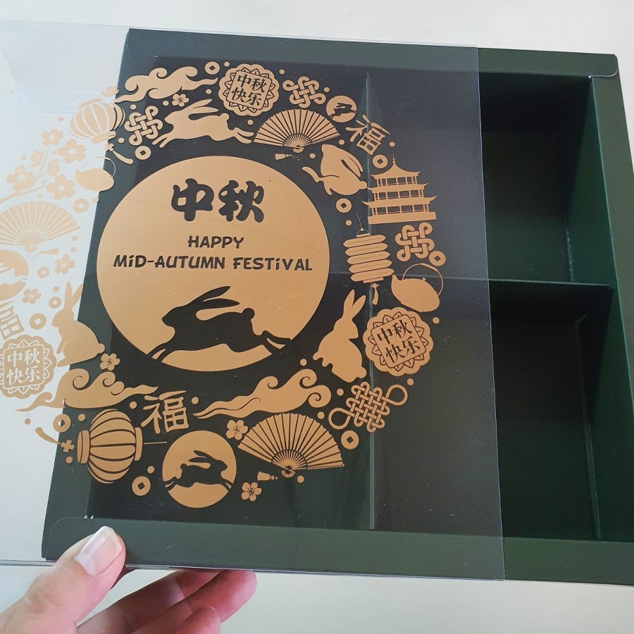 

( 5 Pcs ) Kotak Packaging Hampers Mid Autumn Festival Sekat 4 Box Mika Mooncake Festival Kue Bulan 125 g