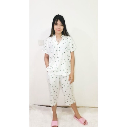 Setelan Piyama Wanita - Jolly Set 7/8 Pants - Green Frog Homewear/Piyama Rayon/Pajamas/Homey Set/Baj