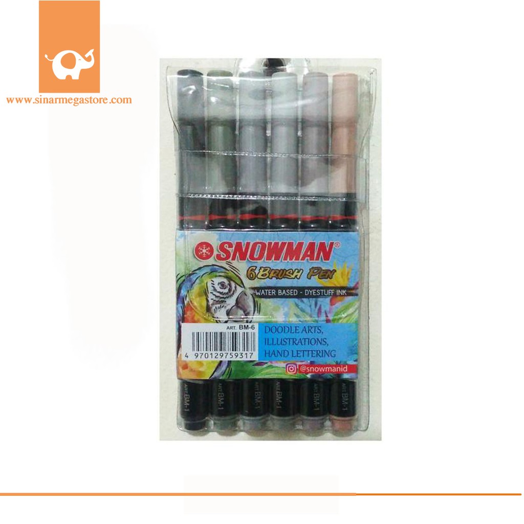 Snowman Spidol Brush Pen set 6 - Brush Pen 6 Colour BM-6