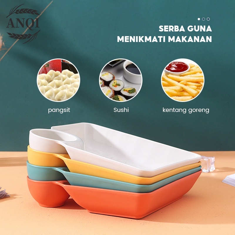 ANQI 1888 Piring Bisa Isi Saus 2in1 Mangkok Saus Piring Dimsum Makan Plate VS-91