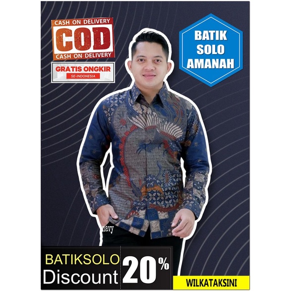 ATASAN BATIK PREMIUM KEMEJA BATIK SOLO Lengan Pendek Lapis Furing Asmara Ajisaka Biru PUTIH PEKSI TL