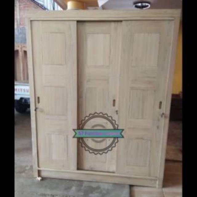 Almari/ Lemari untuk Pakaian/ Baju pintu 3 sliding kayu jati tua mentahan