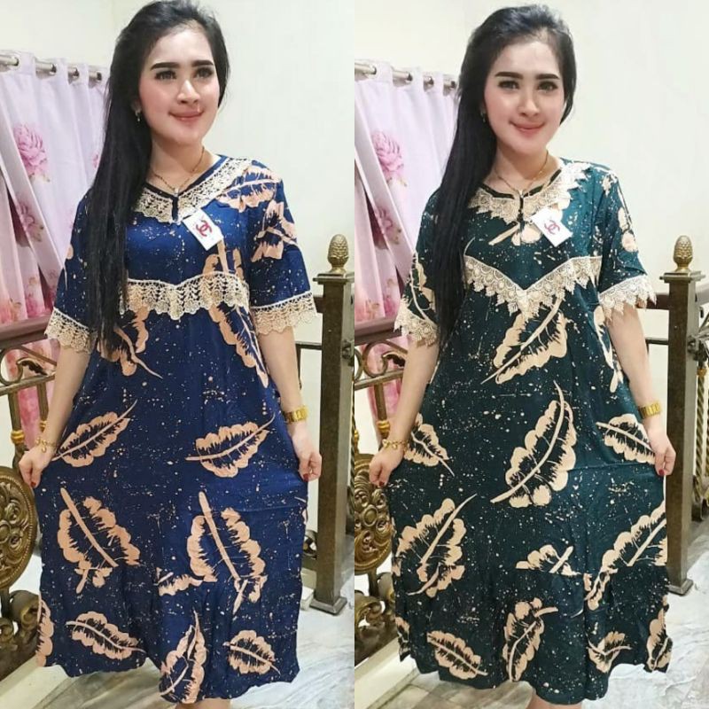 Daster Arab Kekinian Motif Daun | Resleting Depan Busui Friendly