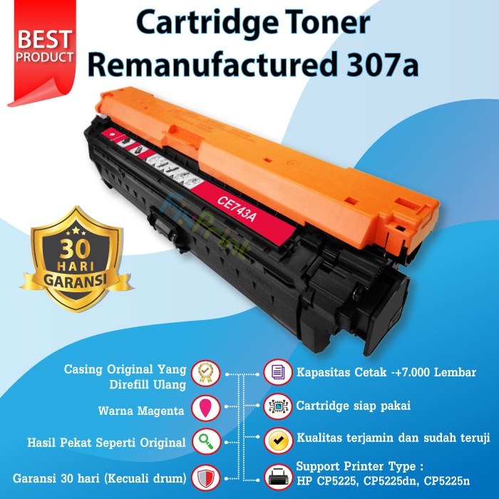 Cartridge Toner Compatible HP CE742A 307A Yellow, Printer HP Colour LaserJet CP5225 CP5225dn CP5225n