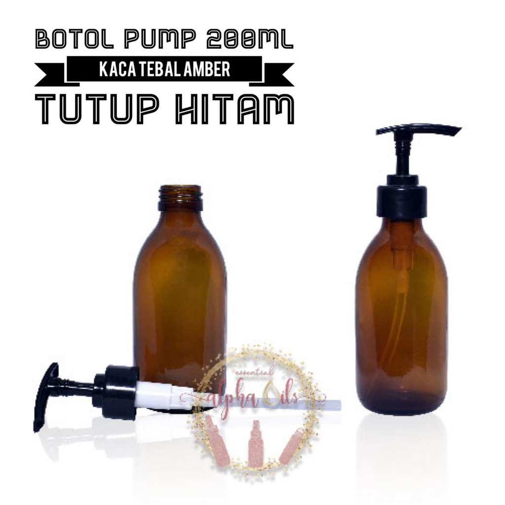 Botol Pump Serum Kaca 200ml Amber - Hitam