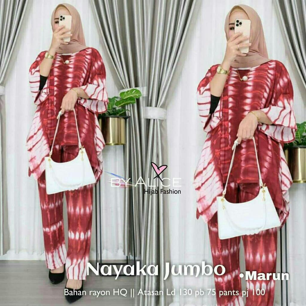 Shibori Oblong One Set Wanita Jumbo Rayon Premium Setelan Wanita Tie Dye Lengan 7/8 Set Celana Kekininan LD 135 cm