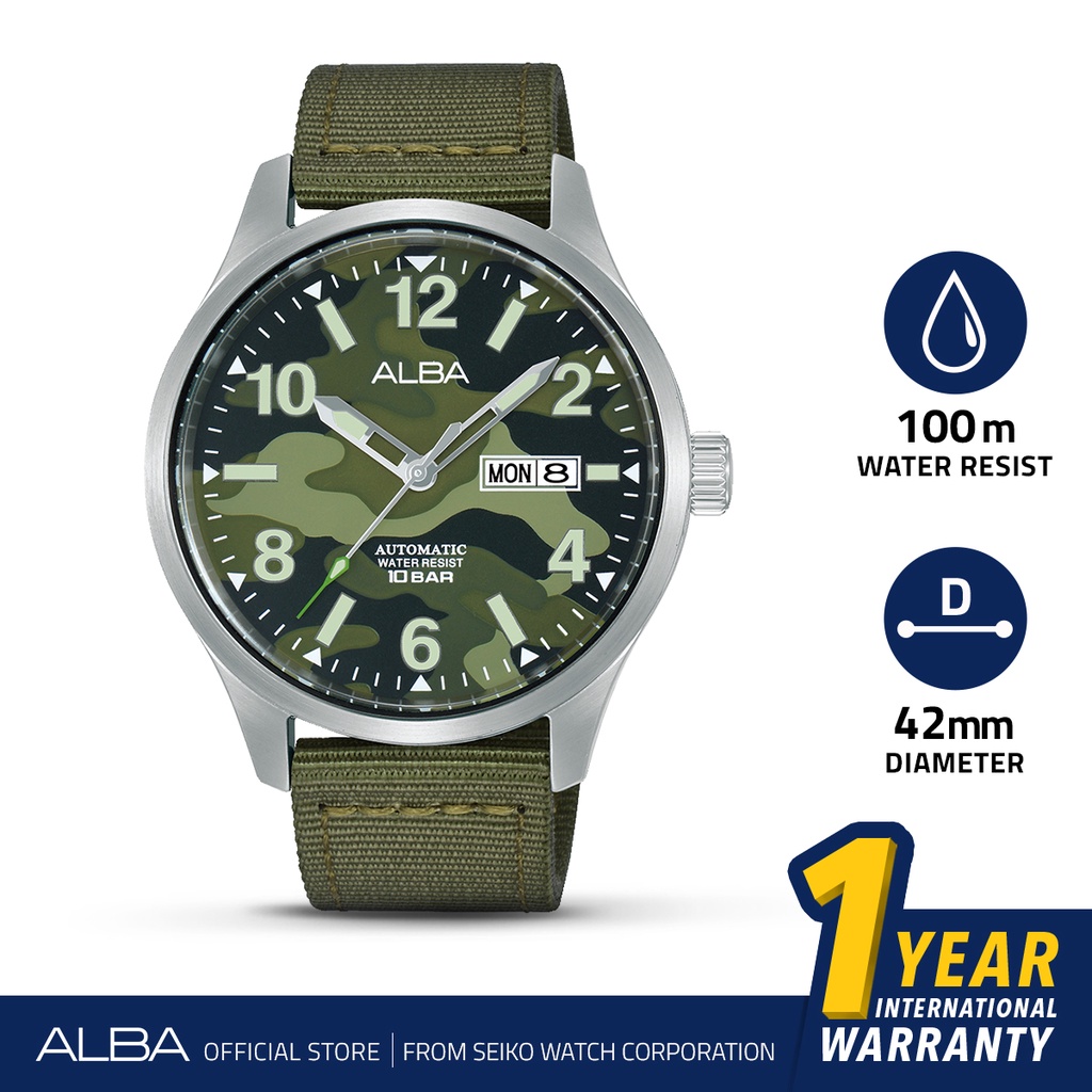 Alba Automatic Green Nylon Strap AL4267X1 AL4267 Original Jam Tangan Pria