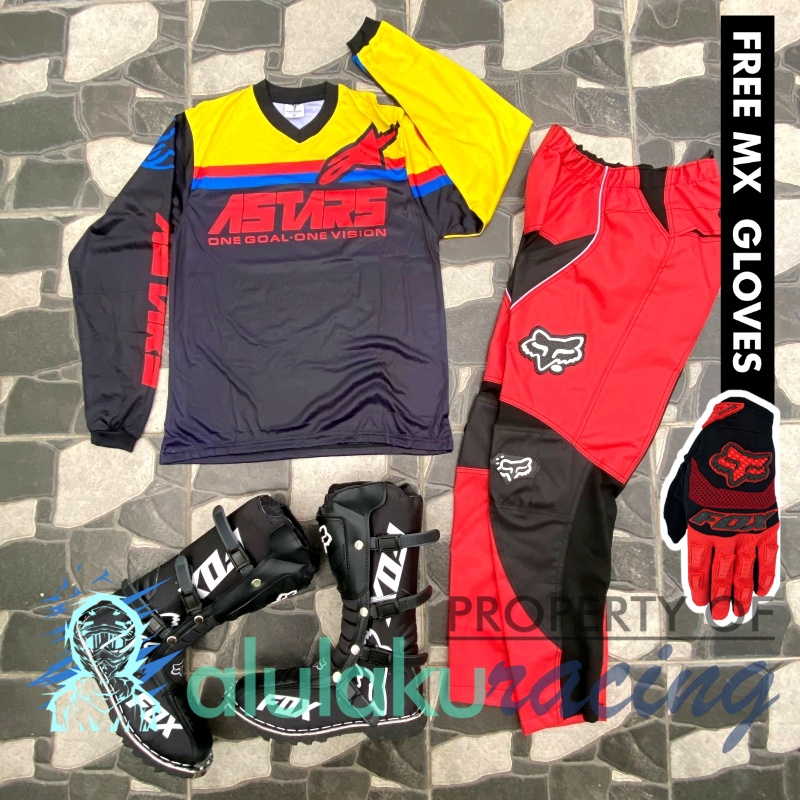 Jersey, Celana, Sarung Tangan &amp; Sepatu Fullprint with Protectors Fullset MX Trail Motocross - Paket Bundling ASCTFG040301-F43