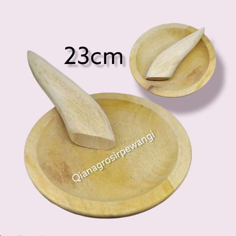 Hot item cobek kayu + ulekan/ulekan kayu ukuran 22cm