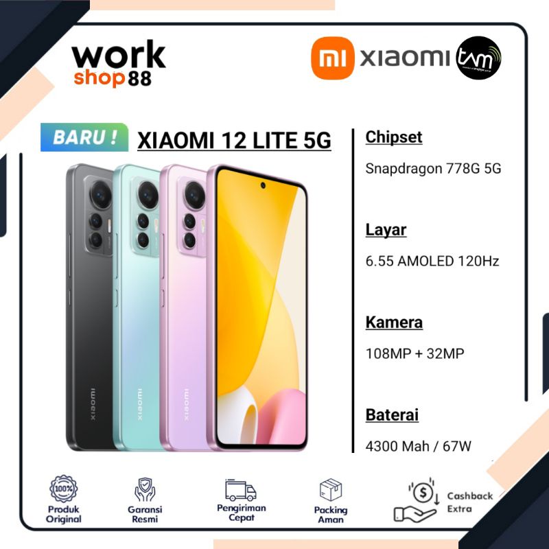 HP Terbaru Xiaomi 12 Lite 5G 8GB + 256GB - New Garansi Resmi Nasional 2 Tahun Original TAM - Snapdra