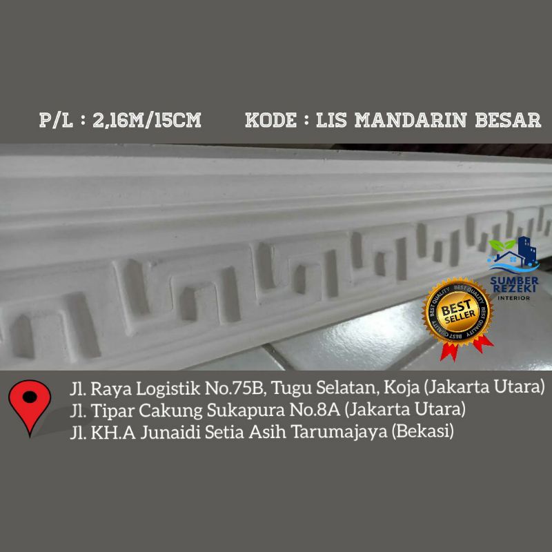 Lis/List Profil Gypsum Plafon, Motif Mandarin Besar 15cm