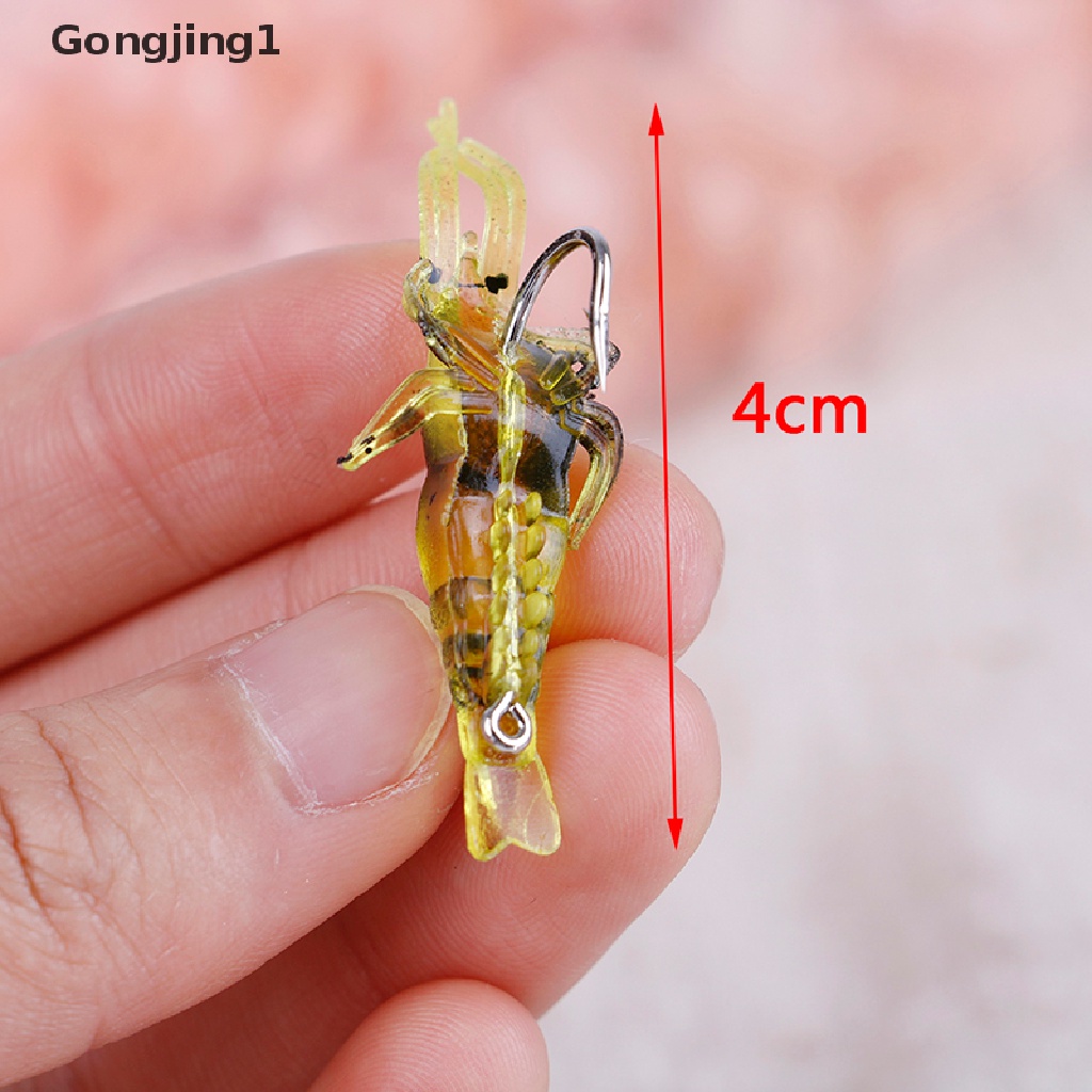 Gongjing1 Lot 10Pcs Umpan Pancing Softlure Bentuk Udang Imitasi Dengan Kail